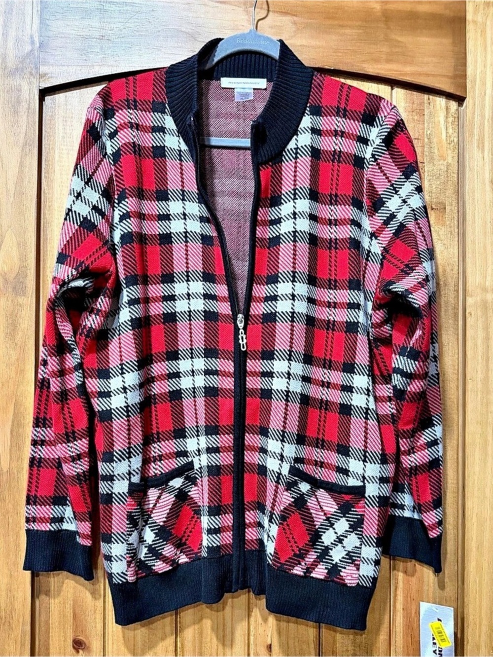 Allison Daley Plaid Cardigan in Red & Black NWT